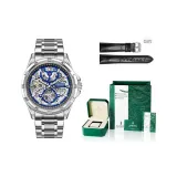 Премиум подарок, квадратная коробка, серебряный корпус, синий циферблат, серебряный стальной браслет