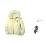 Светлый, гусь, желтый [белый], пуховые куртки, с шарфом в узор "гусиная лапка"