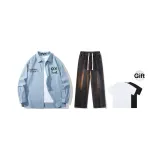 Комплект одежды (Синий топ + Черные джинсы) В комплекте с футболкой