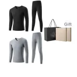 2-штучный комплект нижнего белья (Ночной черный + Сиреневый серый) с флисовой подкладкой, термический/бесшовный, антибактериальный/классический, с круглым вырезом