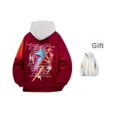 Бургундская куртка (в комплекте с высококачественным тяжелым бело-серым свитшотом с фотокемией)