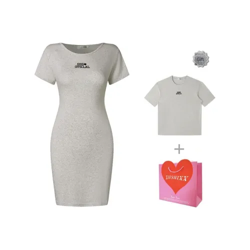 XIESHIXX Короткий рукав Платье Женское Серое