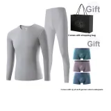 Сиреневый Серый Круглый Шея Комплект (Бесплатно 3 Пачки Семи Волков с одинаковым размером нижнего белья + Сумка) Вельвет Термический/без следов Антибактериальный