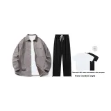 Комплект (Серый топ + Черные штаны) (Включает рубашку с коротким рукавом)