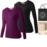 Женский топ, 2 штуки (фиолетовый + черный), утолщенный и с флисовой подкладкой/кружевной отделкой, круглый вырез