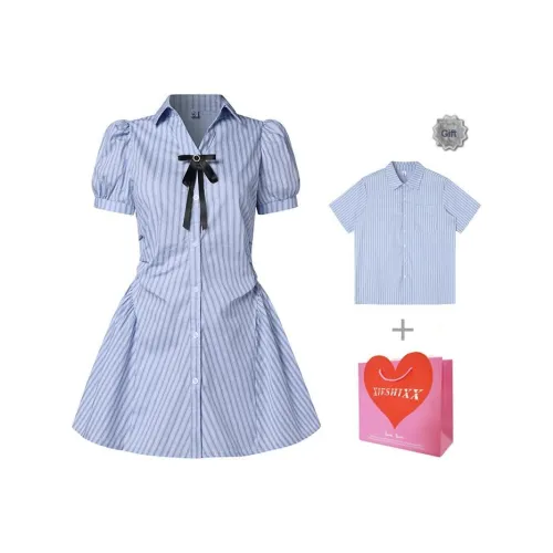 XIESHIXX Короткий рукав Платье Женское Небесно-голубой