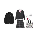Угольный серый в клетку юбка + темно-серый кардиган + пальто, комплект из 5 предметов