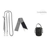 Серебристо-белый, кожа, цепь, регулируемый, до 130 см, в клетку, шелковый шарф