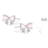 Серьги с бантом (розовые) [включает ожерелье]