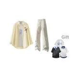 Желто-белая полосатая рубашка + светло-хаки повседневные штаны (в комплекте с случайным принтом футболка)