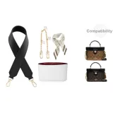 [Рекомендация *Подмышечный нижний, ширина плечевой лямки, полный комплект] Широкая лямка, черный, 65 см + водонепроницаемый вкладыш + декоративная цепь, 30 см + бежевый шелковый шарф