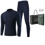 Мужской комплект одежды с высоким воротником (темно-синий) из 100% хлопка, безопасный для кожи, с антибактериальным эффектом 3A