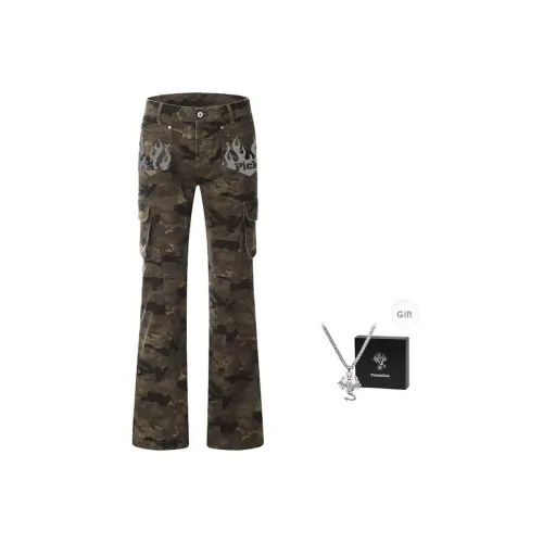 Beam Mix With Kimchi Облегающий крой Bootcut Камуфляж Джинсы Унисекс