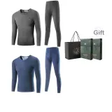 2-Предметный комплект нижнего белья (Темно-серый Фотиния + Джинсовый синий) Утолщенный и с флисовой подкладкой / Классический круглый вырез / Легкий доступ через дверной замок