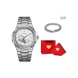 (Стальной) Белый циферблат [Сердце ромба Коробка + Кубинский браслет]