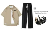 Set (Светлая кофейная рубашка + Черные брюки) (Бесплатно трендовая сумка satchel)