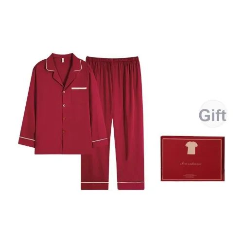 Empowering Words Отложной воротник Длинный рукав Эластичный пояс Охлаждающие штаны Ледяной шелк Дом Пижама Подарочная коробка Мужской Красный