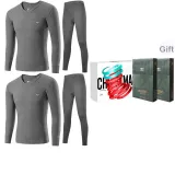 V-образный вырез, комплект из двух предметов нижнего белья (темно-серый + темно-серый), 100% хлопок, антибактериальный / премиум, подарочная коробка, комплект