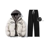 Флисовые комплекты одежды (Топ экрю + Черные штаны)