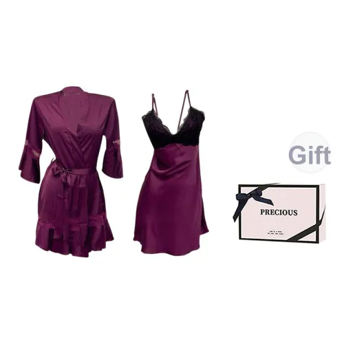 TLXT Пурпурный Тан Внешняя сторона Халат+Ночная сорочка+Ремень+[Коробка] Женские Пижамные комплекты