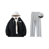 Флисовый комплект одежды (Черный и белый топ + Серые штаны)