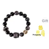 Серебряный бусины с блеском, обсидиан, браслет с львом - черный