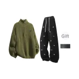 Армейский зеленый + черный джинсы (в комплекте с брошью)