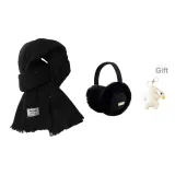 Черный Луна + Черные меховые наушники с капюшоном