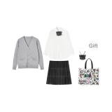 Юбка цвета дымчатого серого + светлый серый кардиган, комплект из 4 предметов