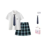 Подарочная коробка комплект, Mu Xing Shi с коротким рукавом + мятная сода, в комплекте с галстуком + юбкой, нижняя заколка.