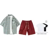 Set (верх Зеленый Сетка + низ Бургундский) с короткими рукавами