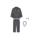 Серый деловой костюм, комплект из 2 предметов (включает ожерелье)