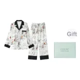 [Коробка] (Длинный рукав + Длинные штаны) Цветочный, Птица и Олень Женский комплект