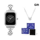 Серебряный ремешок, черный циферблат (оригинальная коробка) + ожерелье