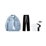 Комплект (Синий топ + Черные повседневные штаны) В комплекте с футболкой