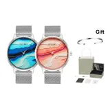 Синий циферблат, серебряная сетка + розовый циферблат, серебряная сетка [Парные часы + серебряный браслет]