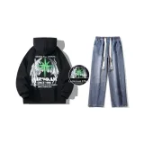 Комплект (Светящийся в темноте черный топ + темно-синие джинсы)