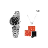 Серебряный ремешок, черный циферблат, оригинальная коробка + ожерелье + бесплатный регулировщик часов