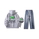 Комплект (Светящийся в темноте Фотиния Серый Топ + Темно-синие Джинсы)