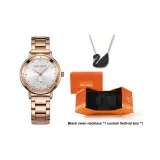 MF0037L Розовый корпус с белым циферблатом, стальной браслет [комплект ожерелье]