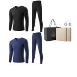 2-Предметный комплект нижнего белья (Ночной черный + Сапфирово-синий) с флисовой подкладкой, термостойкий/антибактериальный/классический круглый вырез