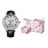 Сердцебиение Коробка-L-9162 Серебряный корпус с Белым циферблатам и Черным ремешком.