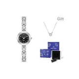 Серебряный ремешок, черный циферблат - включает синюю коробку + ожерелье + открывалку для часов