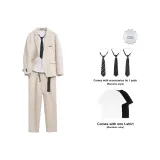 Комплект (Off White костюм куртка и Off White костюм брюки) с подарками: галстук и футболка