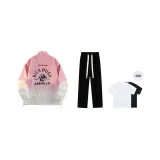 Комплект (Розовый топ + Черные повседневные штаны) В комплекте с футболкой