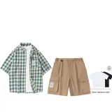 Set (Зеленый в клетку + Хаки) (Короткие рукава включены)
