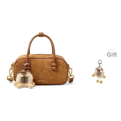 teenmix Сумка из коровьей кожи Сумка через плечо Сумка на плечо Сумка для боулинга Маленькая Женская Кофейная Карамельная Темно-синяя