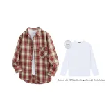 Красный клетчатый [В комплекте с 100% хлопком, длинный рукав, футболка]