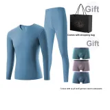 Статический Вода Синий V-образный вырез Комплект (Бесплатно 3 одинаковые размер Панчохи Seven Wolves + Сумка-тоут) Бархат Нагрев/Без следов Антибактериальный