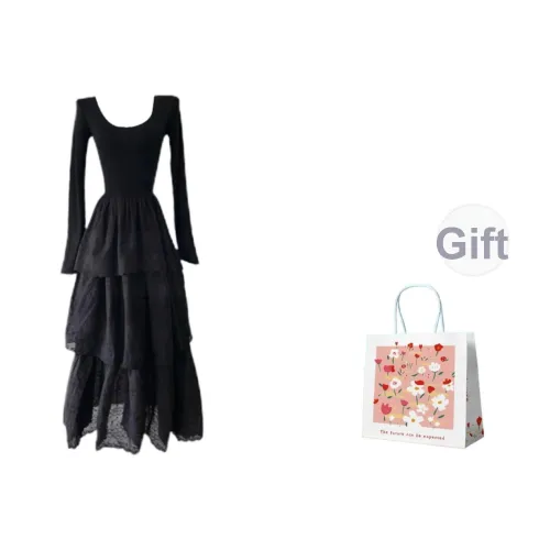 Mlpstudio Длинное платье с длинными рукавами женское черное